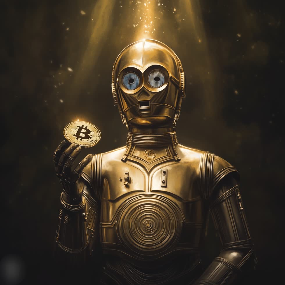 The Bitcoin Artist holding a Bitcoin